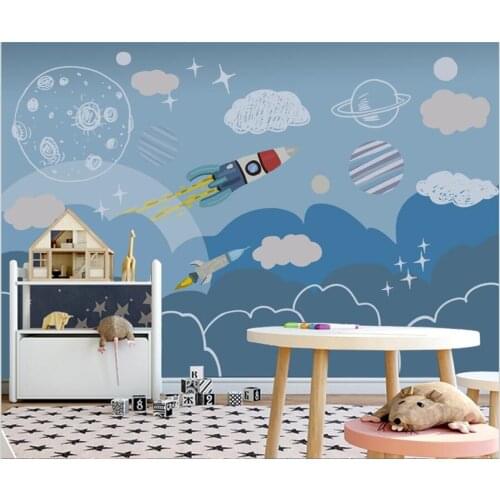 Beibehang Custom wallpaper space spacecraft astronauts boy cartoon children room background wall baby house murals 3d wallpaper
