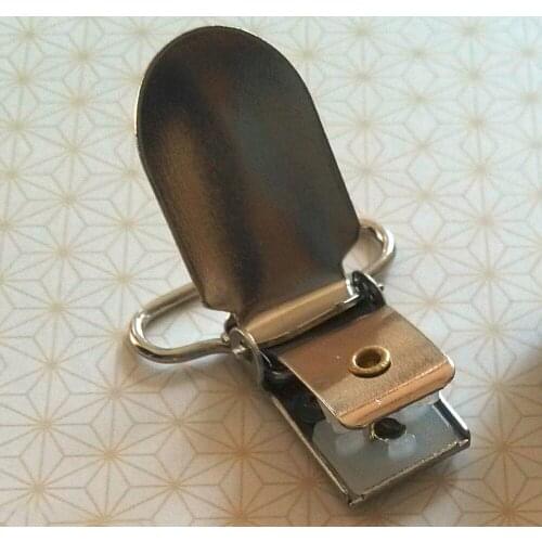 Free Shipping 350 pcs/lo 25mm Lead Free Metal Suspender Paci Pacifier Ribbon Clips Hook Holder with Plastic Insert