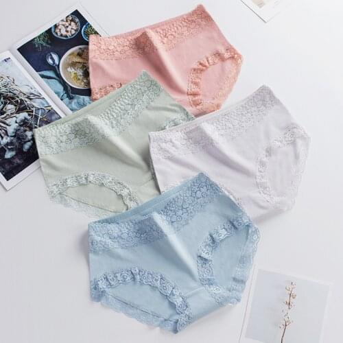 CP091 2pcs/lot Big Size Lace Panties Comfortable Cotton Women Underwear Cute Girls Knickers Low Waist Lingerie