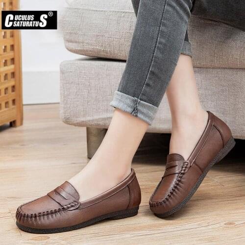 Cuculus Women Shoes Flat 100% Authentic Leather Plain toe Lace up Ladies Shoes Flats Woman Moccasins Female Footwear