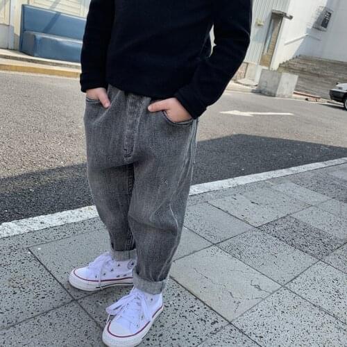 Childrens Jeans Toddler Trousers Boys Plus Velvet Denim Pants 2020 Winter New Baby Solid Jeans Toddler Cowboy Trousers 2-9Y