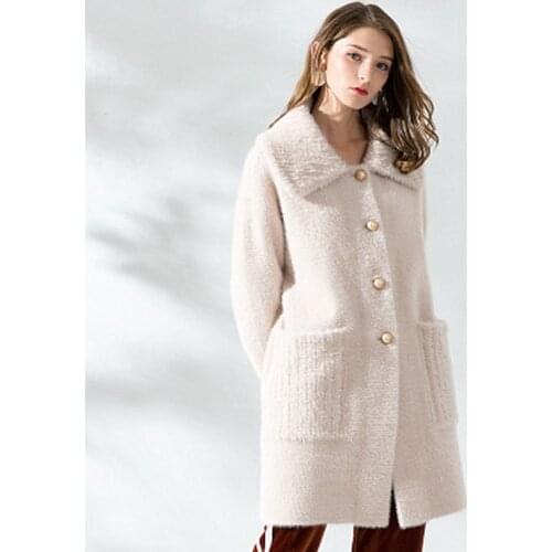 2018 Thick Long Section Large Lapel Knit Woolen Coat IImitation Velvet Casual Loose Solid Color Comfortable Woolen Coat