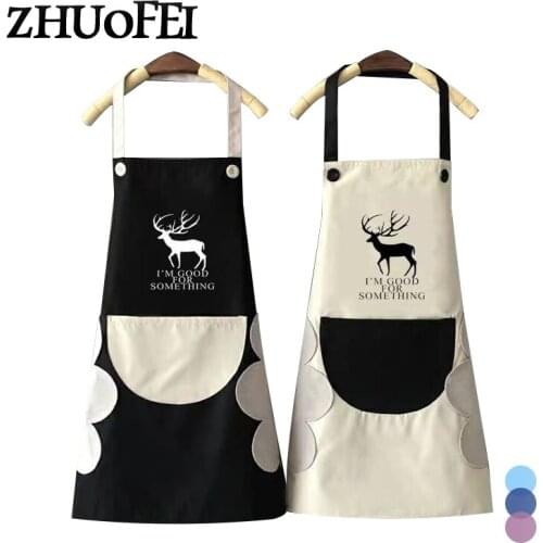 Elk Letter Printed Waterproof Sleeveless Aprons Kitchen Women Pinafore Home Cooking Baking Waist Bib Chef Apron 65*72cm A0006