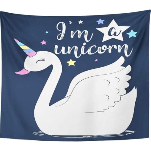 Tapestry Wall Hanging Polyester Fabric Pink Cute Unicorn Sweet Swan Abstract Silhouette for Bedroom Living Bedspread Room Dorm