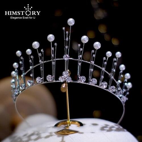 HIMSTORY Latest Vintage Tiaras Crystal Rhinestone Pearl Crown Bridal Headdress Princess Wedding Headpiece Headband Jewelries