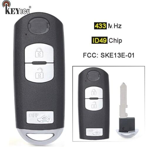 KEYECU 433MHz ID49 Chip FCC: SKE13E-01 / 02 (Mitsubishi System)3 Button Smart Remote Car Key Fob for Mazda 6 CX-3 CX-5 CX-7