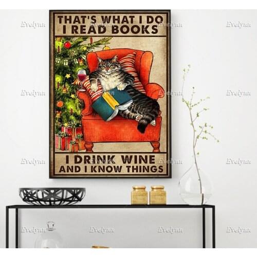 Cat Reading Book Retro Poster Thats What I Do I Read Books Wall Art Prints Home Decor Canvas Unique Gift Floating Frame