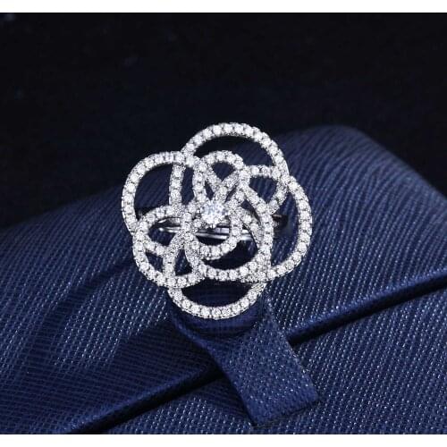 Solid 925 Sterling Silver Rings for Women Hollow Flower Micro Pave Zircon Stone Flower Wedding Ring Bijoux Bague Trendy Ring