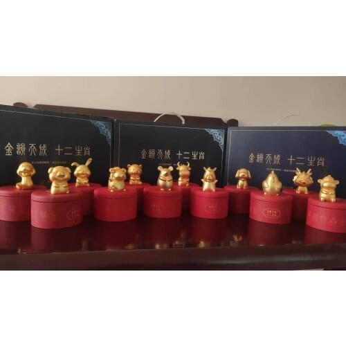 2021 GOOD LUCK gift National treasure TOP Collection 24K Gold-plated Lucky 12 Chinese Zodiacs copper Mascot Company business