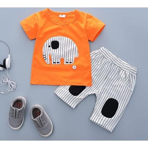 Spring&Summer New Children Clothing Set Cotton Cartoon Elephant Short-Sleeved Fashion Patch Shorts 1-5 Y Baby Clothes Suit