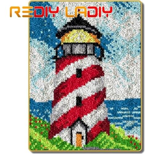 Latch Hook Rug Lighthouse Mat Crocheting Carpet Rug 100% Acrylic Yarn Sofa Cushion Mat Crochet Art DIY Carpet Rug Hobby & Crafts