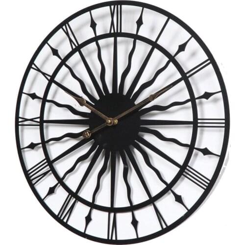European style creative wall clock living room decoration fashion silent metal wall clock circular hollow iron wall clock