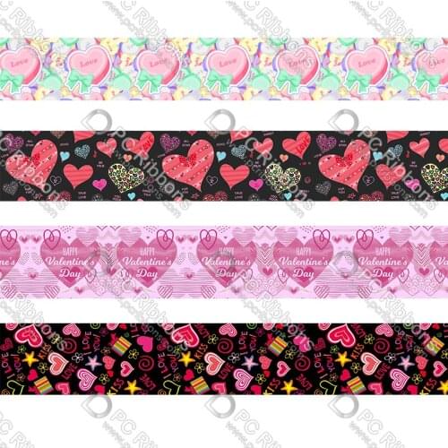 Custom Valentines Day Printed Polyester Grosgrain Heart Ribbon Love Elastic Ribbon Diy Decorative Gift Wraping Ribbons 50