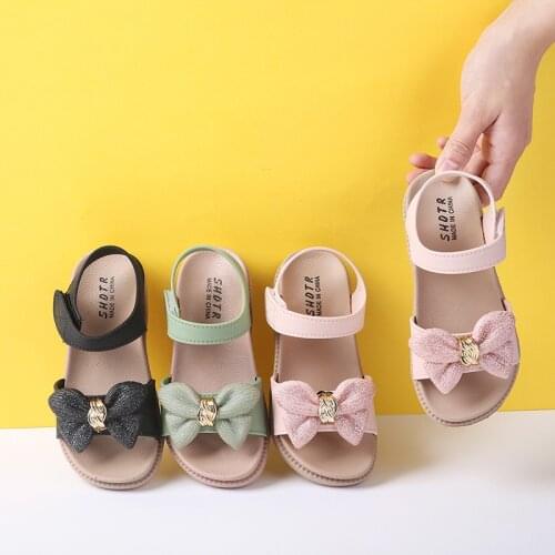 Summer Kids Shoes Fashion Sweet Princess Children Sandals for Girls Toddler Baby Soft Breathable Hoolow Out Bow Shoes 26-35