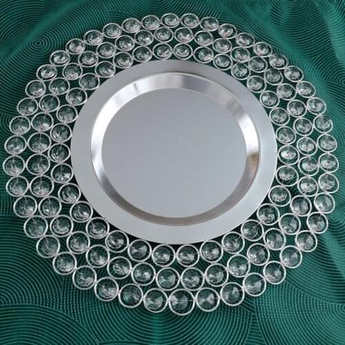 1pcs/lot 10pcs Golden Silver Crystal Metal Plates with 3 Layers Beaded Wedding Table Decoration