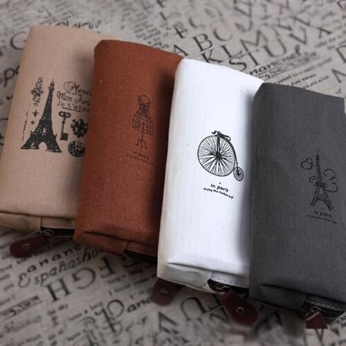20pcs Kawaii Canvas Pencil Bags Eiffel Vintage Pencil Bags for School Office Large Pencil Pouch Kpop Stationer Desk Organizer