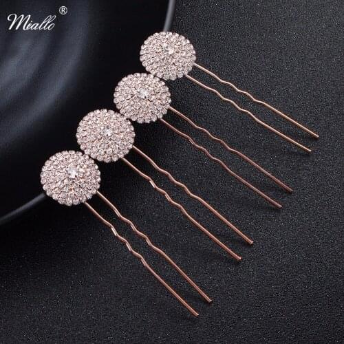 Miallo 4 pcs/lot Fashion Dandelion Wedding Hair Accessories Rose Gold Bride Hairpins Austrian Crystal Hair Jewelry Tiaras