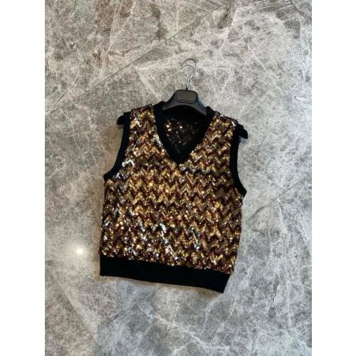 Fashion 2021 new ladies sexy sleeveless sequined vest 1218