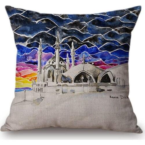 Muslim Decoration Throw Pillow Case Water color World Famous Mosque Arab Ramadan Cotton Linen Decorative Sofa Cushion Cover