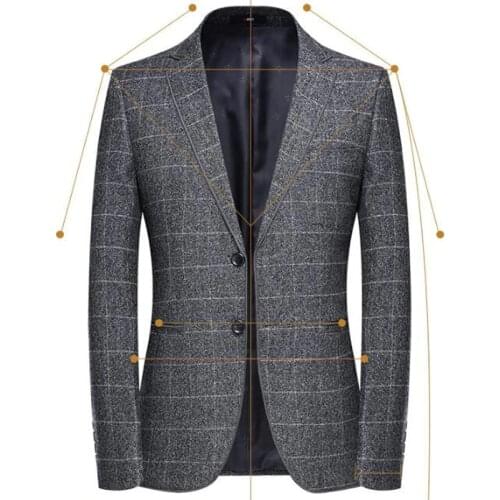 Mens Blazer Jacket Youth Blazer Grid Style Suit Jacket Slim Fit Blazers Coat Business Casual Overcoat