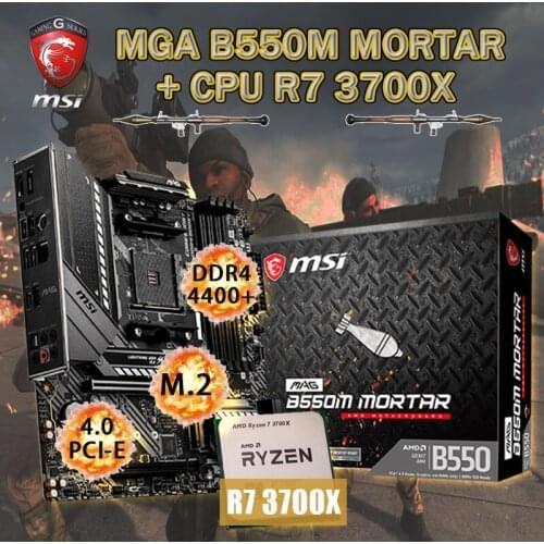 AM4 MSI MAG B550M MORTAR Motherboard + CPU AMD Ryzen 7 3700X Set DDR4 128Gb 4400 M.2 PCI-E 4.0 USB3.2 Placa-mãe Desktop AMD B550