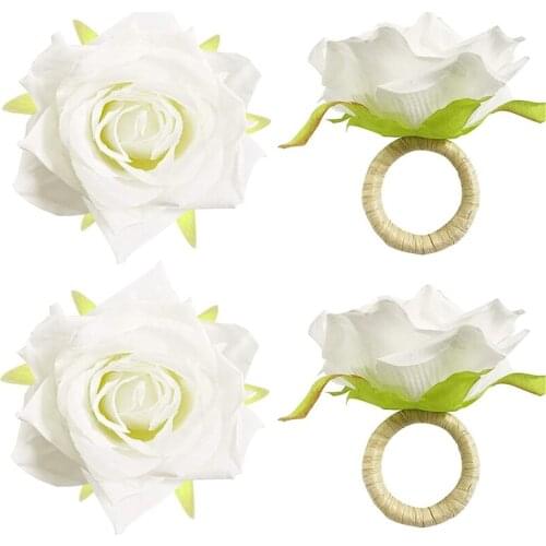 Handicraft Flower Napkin Rings Set of 4, Crafts Vine Design Napkin Holder Rings Table Decorations for Wedding, Banquet
