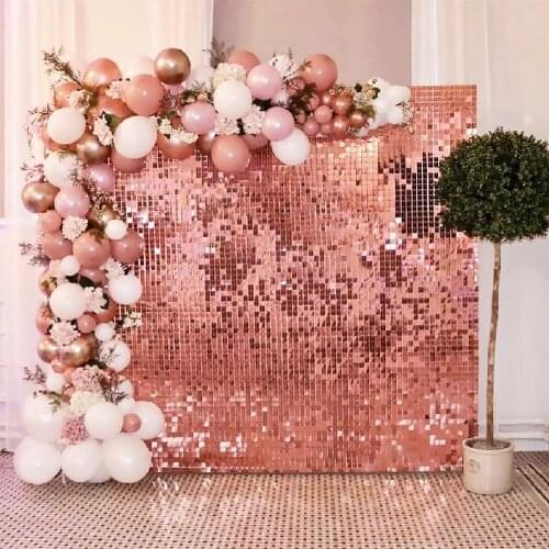 Rose Gold Shimmer Sequin Wall Panel Sparkle Metallic Active Spangle Art Decor Wedding Backdrop Photo Event Marketing Venue show