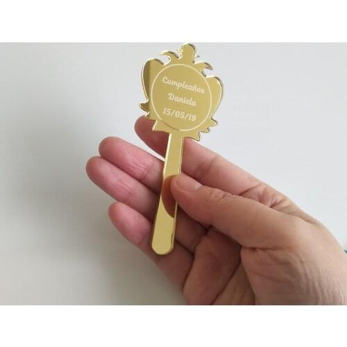 Personalized Acrylic Handheld Mirrored Tag ,Custom Mirror Engraved Ornaments For Baby Shower /Birthday Party Decor/Wedding