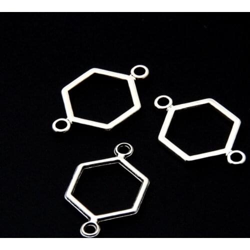 100pcs Silver Color Hexagon Charms Regular Shaped Pendant Jewelry Making DIY Handmade Craft Findings Accessories A3374