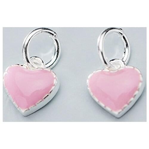 925 Sterling Silver Sweet Pink Women Small Charms 8x8mm Necklace/Bracelets Dangle Silver Heart Pendants DIY Love Jewelry Making