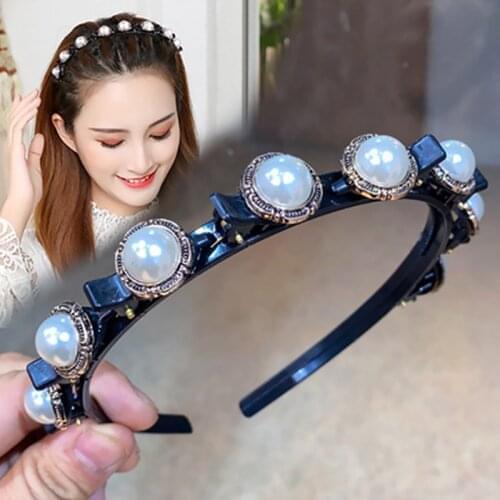 Non-Slip Hairband Pearl Rhinestone Headband Women Hair Bands Hoop Claws Clips Double Bangs Hairstyle Hair Accessories Hairpins