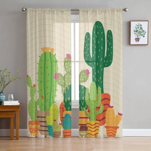 Cactus Plant Succulent Tropical Plant Sheer Curtains for Living Room Kitchen Tulle for Windows Voile Yarn Curtains for Bedroom