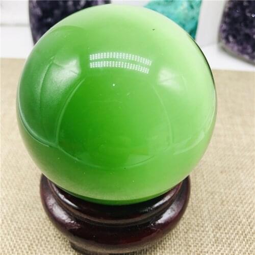 Rare Natural Quartz green Cat Eye Crystal Healing Ball Sphere 60mm + Stand 5AAA