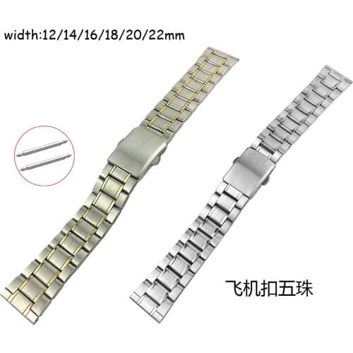 Flat Buckle Replacement Watch Band 12mm 14 16 18mm 20 22mm Watch Strap Stainless Steel Watchband 5Rows Wrist Bracelet with Pins