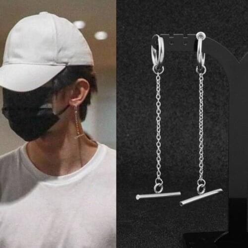 Punk Earrings for Unisex Korean Boys Stainless Steel Stud Earring T Word Stick Hipster Grunge Accessory Crosses Ear Clip Gifts