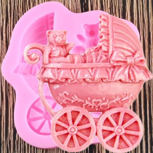 Sugarcraft Baby Carriage Silicone Molds DIY Baby Birthday Fondant Cake Decorating Tools Polymer Clay Candy Chocolate Moulds