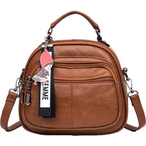 Vintage Soft Leather Shoulder Bag for Women Large Capacity Female Handbag Multifunction Compartment Crossbody Bags Lady Tote