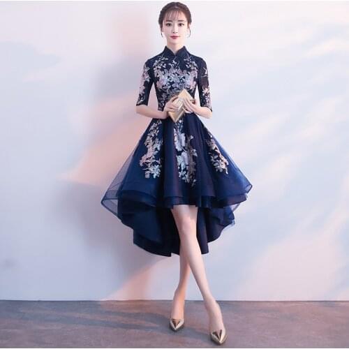 Traditional Chinese Bride Wedding Qipao Dress Improved Women Embroidery Flower Cheongsam Vestidos Elegant Slim Qipao Party Dress