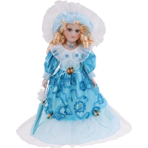 40cm Vintage Porcelain Doll with Display Stand, Valentine Gift for Girlfriend, Dollhouse People Display Decor Collection