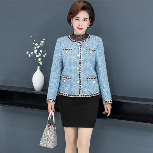 Autumn Mom coat Women Long Sleeve Tweed Jackets Women Woolen jacket winter Women Jackets O-neck Tweed Coat Slim Elegant Coat