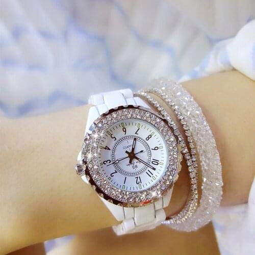 Women Watches Fashion Casual Luxury Rhinestone Quarts Black White Ceramic Watch Birthday Valentines Day Gift