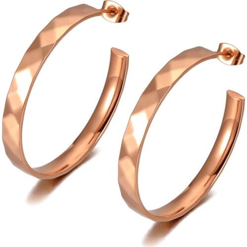 Titanium Stainless Steel Geometry Round Stud Earrings Rose Gold Fashion Bohemia Party Earrings For Women E20210