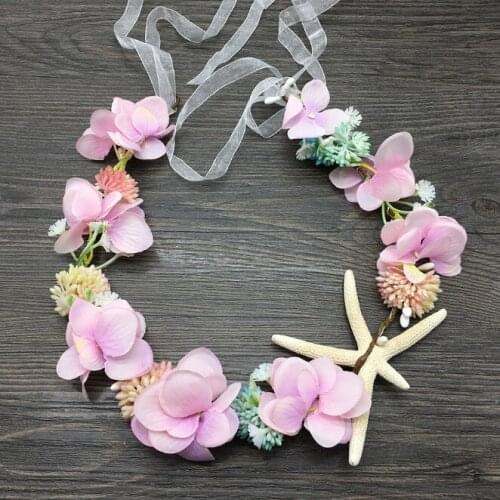 Girls Wedding Pink Blue Flower Crown Wreath Bohemian Adjustable Yarn Garland Sweet Hair Bands Accessories For Bride Bridesmaid