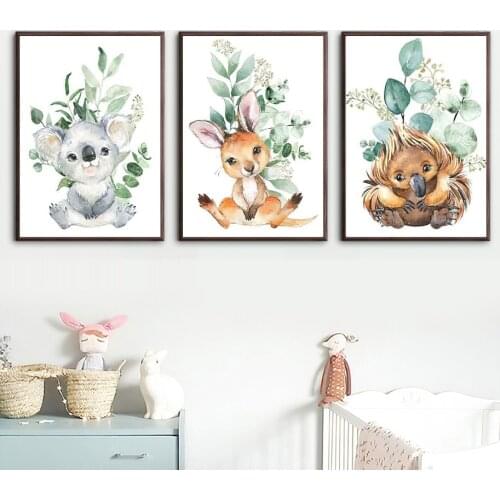 Animal Koala Kangaroo Platypus Leaves Wall Art Canvas Painting Nordic Posters And Prints Wall Pictures Kids Room Nursery Decor