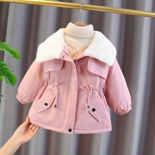 Winter Girls Jackets New Coats Childrens Padded Coats Plus Velvet Padded Clothes Fur Collar Clothing childrens Girls Clothing