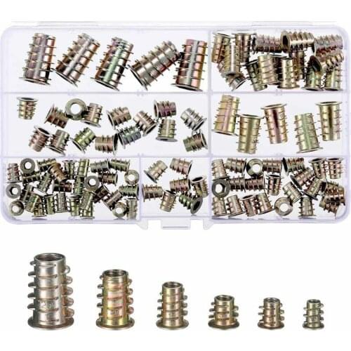 100pcs M4/M5/M6/M8/M10 Zinc Alloy Furniture Hex Drive Head Nut Threaded For Wood Insert Metric Assortment Kit NO.E010