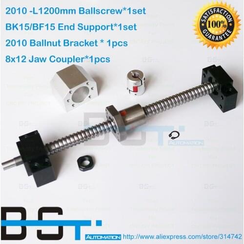 2010 Ball screw L 1200mm with SFU2010 Ballnut + 2010 Ballnut Housing + BK15 BF15 End Support Block + 8x12mm Jaw coupling