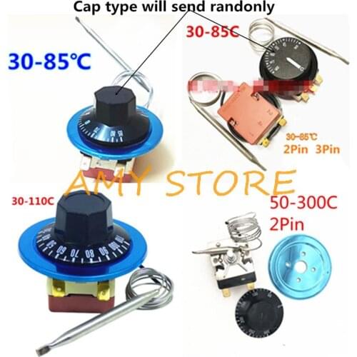 30-85C 30-110C 50-300C Degree NC 2Pin NC+NO 3Pin Adjusting Knob TemperatureController Capillary Thermostat for Oven Water Heater