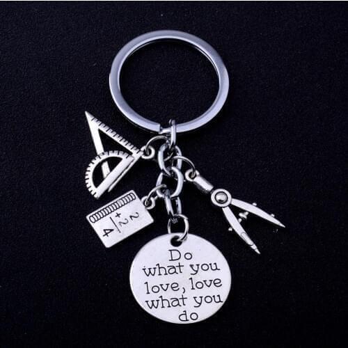 36PC Math Teachers Keyring Compasses Triangle Ruler Math Book Pendant Engraved Words Do What You Love Love What You Do Keychain
