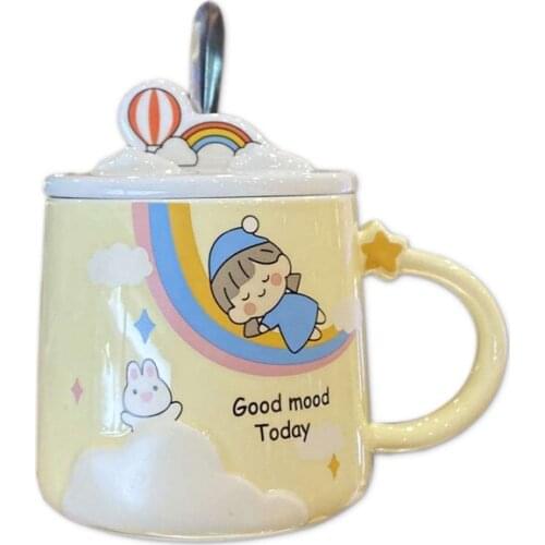 400ml Ceramic Coffee Mug with Lid and Spoon Nordic Cute Tea Cup Great Birthday Gift Mug For Friends Mom Girls